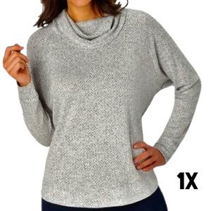1X NWT Peyton Primrose Cream and Grey Herringbone Chevron Cowl Neck Sweater